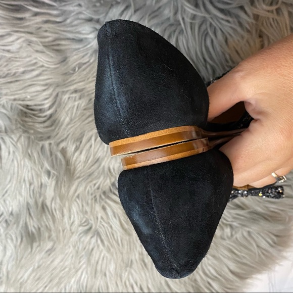 J.Crew Suede d'Orsay black  flats with glitter bow - Picture 11 of 12